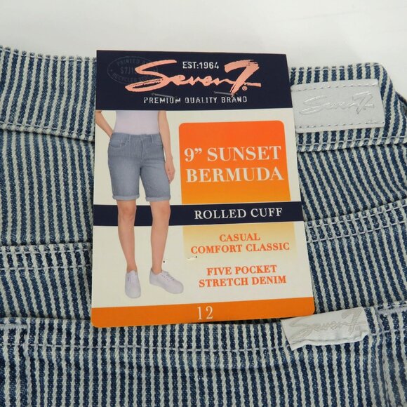 Seven7  Womens 9" Bermuda Rolled Cuff Short Stripe Stretch 12 NWT $59 - Picture 3 of 6